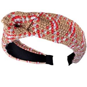 Handwoven Raffia Red & Tan Knotted Headband Handcrafted Fashion‎ Hair Accessory